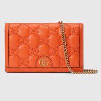 Gucci Women GG Matelassé Chain Wallet Orange Leather Double G Chain Strap (6)