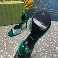 Gucci Women GG Mid-Heel Sandals Crystals Emerald Green Satin 11 CM Heel Double G (8)