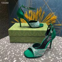 Gucci Women GG Mid-Heel Sandals Crystals Emerald Green Satin 11 CM Heel Double G (8)