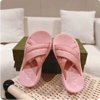 Gucci Women GG Platform Slide Sandal Light Pink Nylon Rubber Mid 6.4 CM Heel (3)