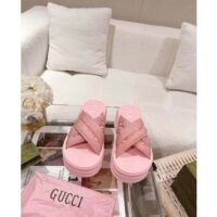 Gucci Women GG Platform Slide Sandal Light Pink Nylon Rubber Mid 6.4 CM Heel (3)