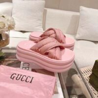 Gucci Women GG Platform Slide Sandal Light Pink Nylon Rubber Mid 6.4 CM Heel (3)