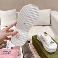 Gucci Women GG Platform Slide Sandal White Nylon Rubber Mid 6.4 CM Heel (3)