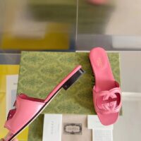 Gucci Women Interlocking G Cut Out Slide Sandal Dark Pink Leather Flat (2)