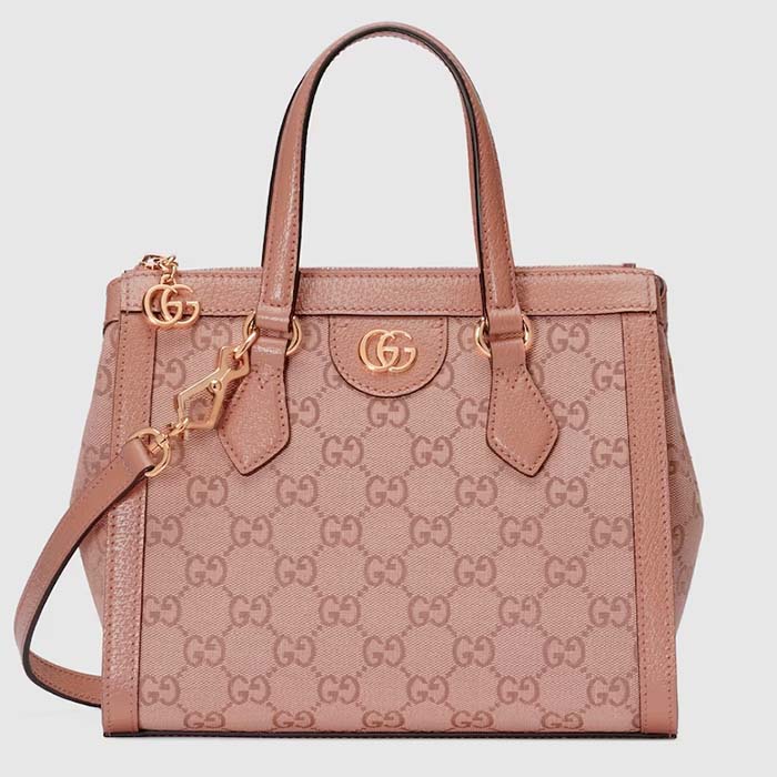 Gucci Women Ophidia GG Small Tote Bag Pink GG Canvas Leather Rose Gold Hardware
