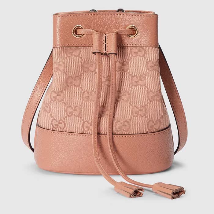 Gucci Women Ophidia Mini GG Bucket Bag Pink Canvas Leather Drawstring Closure