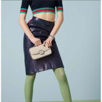Gucci Women Petite GG Mini Shoulder Bag White Leather Double G Push Lock Closure (9)