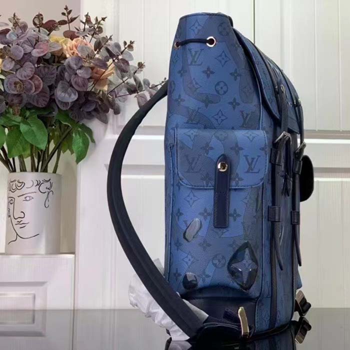 Louis Vuitton LV Unisex Christopher MM Backpack Abyss Blue Monogram Aquagarden Coated Canvas (1)