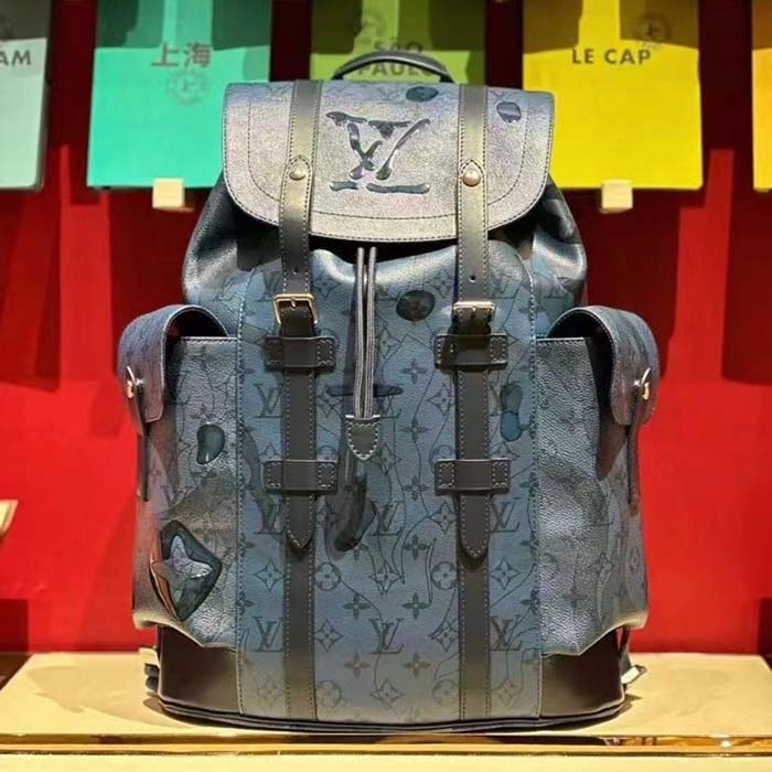 Louis Vuitton LV Unisex Christopher MM Backpack Abyss Blue Monogram Aquagarden Coated Canvas (11)