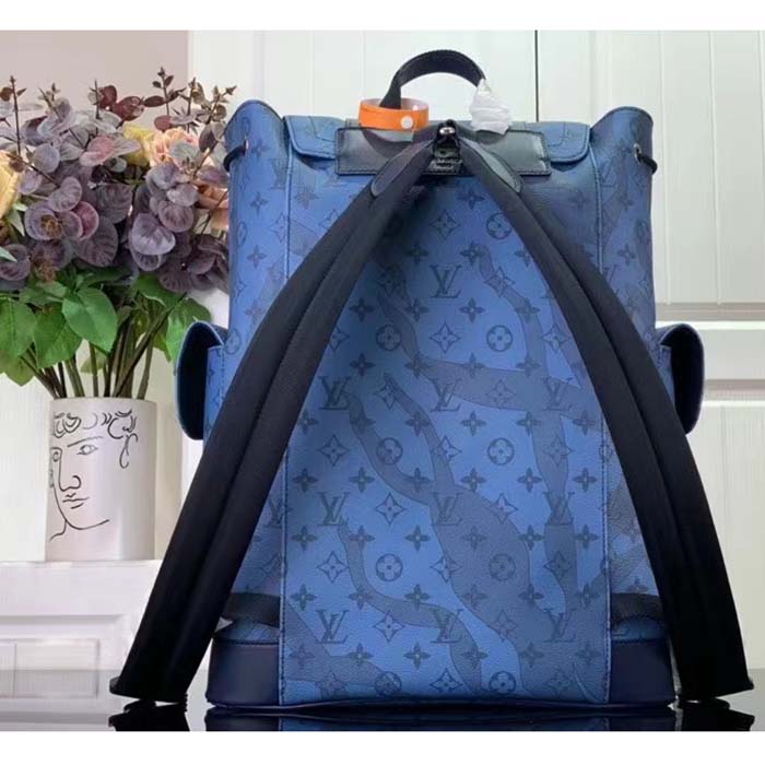 Louis Vuitton LV Unisex Christopher MM Backpack Abyss Blue Monogram Aquagarden Coated Canvas (4)