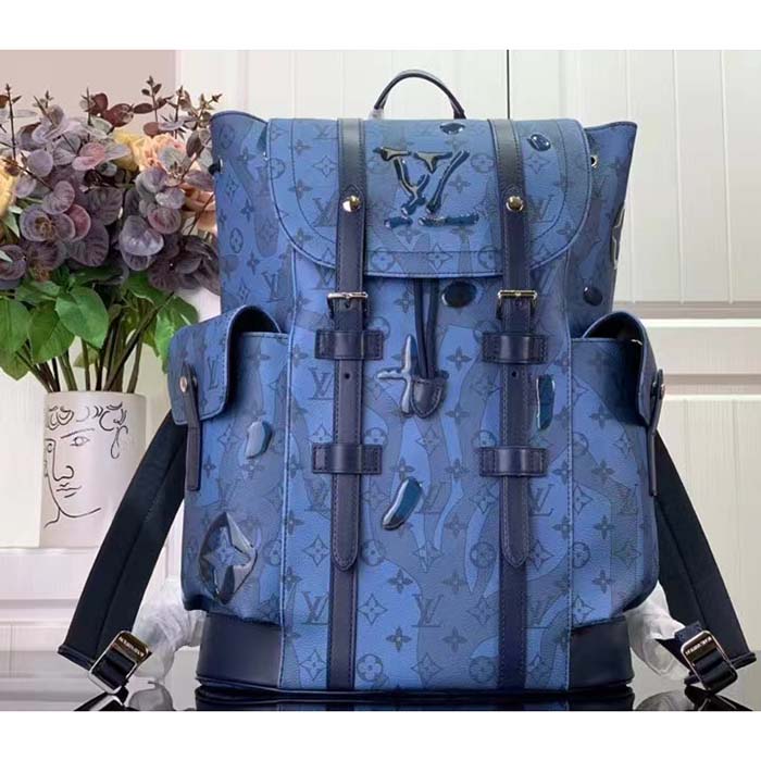 Louis Vuitton LV Unisex Christopher MM Backpack Abyss Blue Monogram Aquagarden Coated Canvas (9)