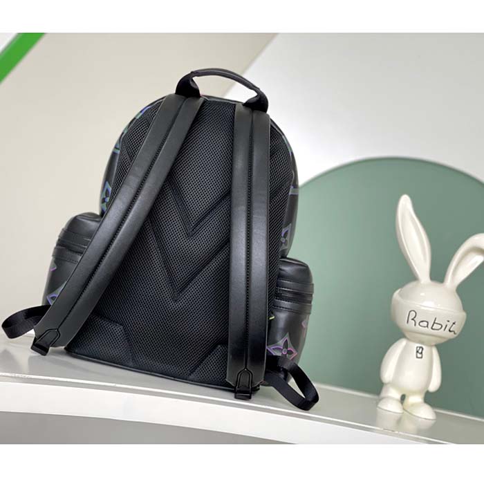 Louis Vuitton LV Unisex Comet Backpack Black Borealis Calf Leather Cowhide Double Zip (6)