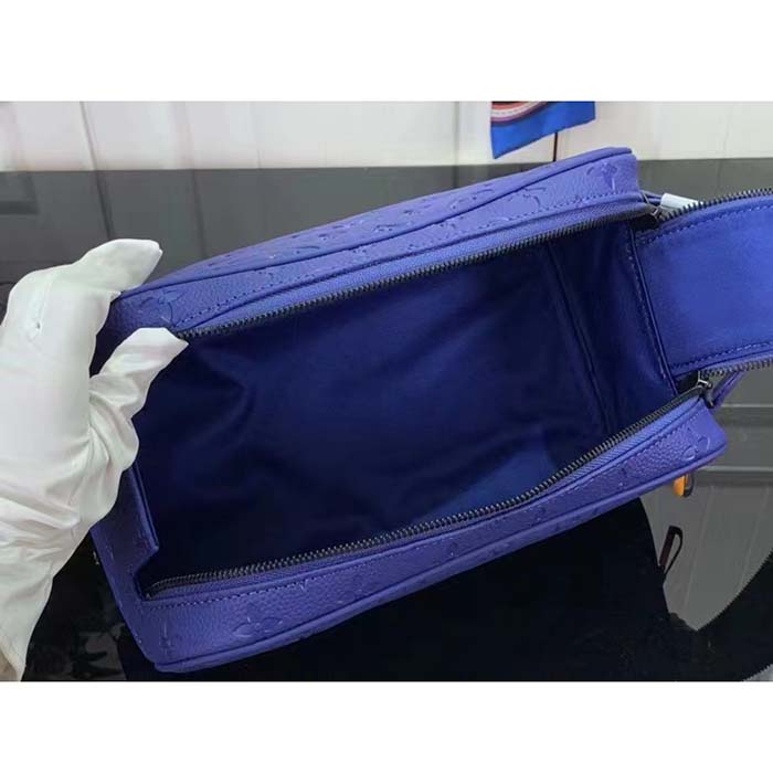 Louis Vuitton LV Unisex Dopp Kit Racing Blue Embossed Taurillon Monogram Cowhide Leather (10)