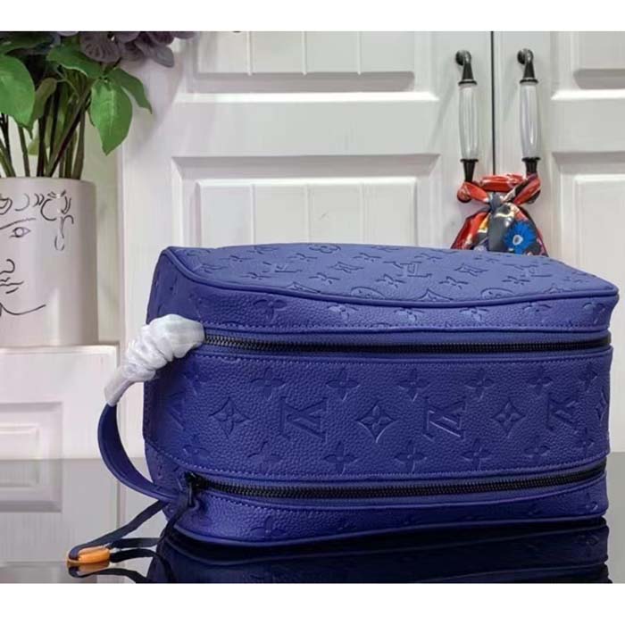 Louis Vuitton LV Unisex Dopp Kit Racing Blue Embossed Taurillon Monogram Cowhide Leather (2)