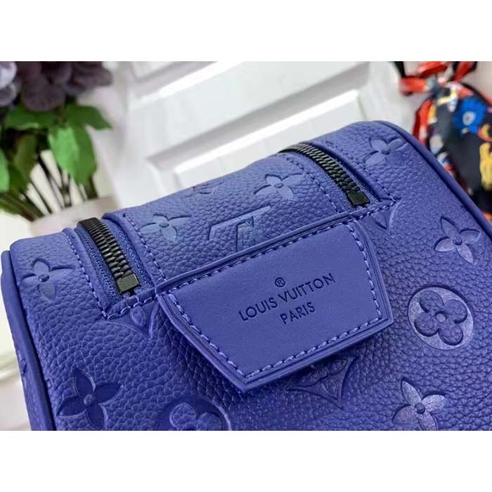 Louis Vuitton LV Unisex Dopp Kit Racing Blue Embossed Taurillon Monogram Cowhide Leather (3)