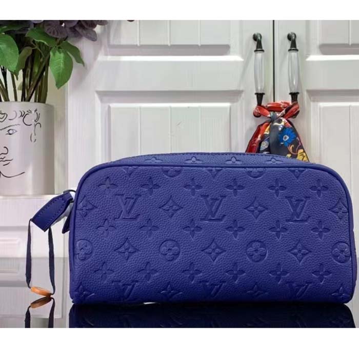 Louis Vuitton LV Unisex Dopp Kit Racing Blue Embossed Taurillon Monogram Cowhide Leather (4)