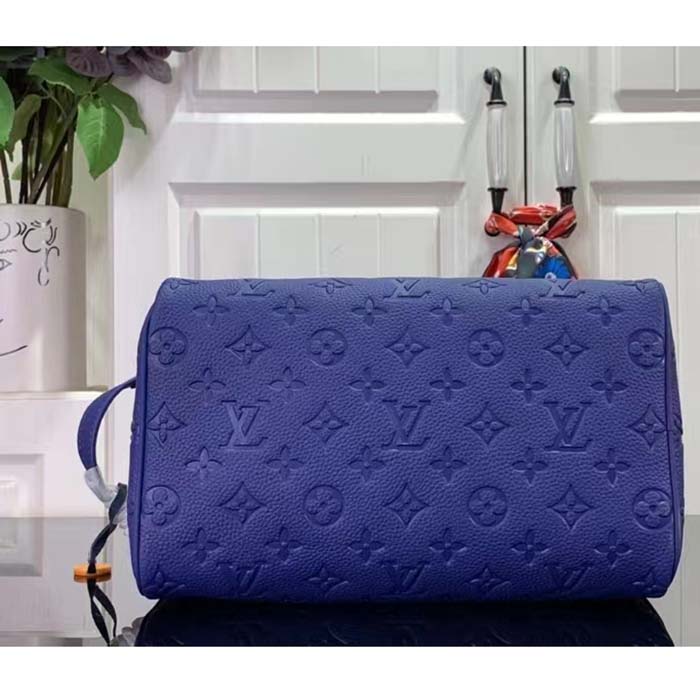 Louis Vuitton LV Unisex Dopp Kit Racing Blue Embossed Taurillon Monogram Cowhide Leather (7)