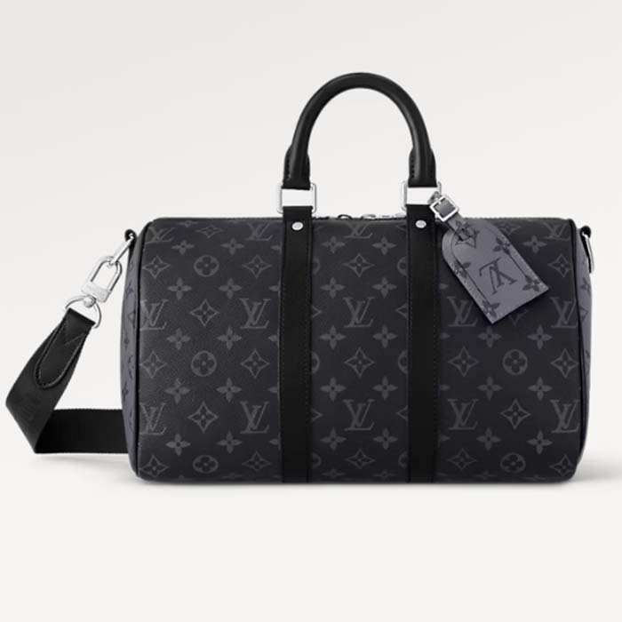 Louis Vuitton LV Unisex Keepall Bandoulière 35 Monogram Eclipse Coated Canvas Cowhide Leather