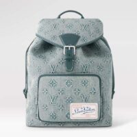 Louis Vuitton LV Unisex Montsouris Backpack Monogram Washed Denim Coated Canvas Cowhide Leather (8)