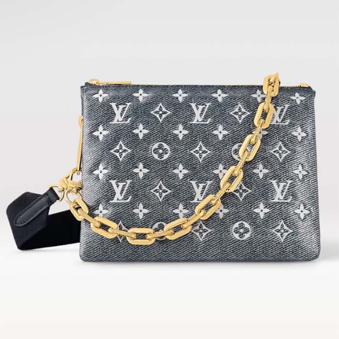 Louis Vuitton LV Women Coussin PM Handbag Blue Lambskin Cowhide Leather Zip Closure