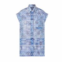 Louis Vuitton LV Women Monogram Tile Short Sleeve Shirt Cotton Blue White Regular Fit