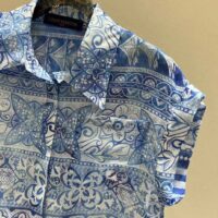 Louis Vuitton LV Women Monogram Tile Short Sleeve Shirt Cotton Blue White Regular Fit