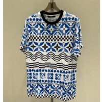 Louis Vuitton LV Women Monogram Tile T-Shirt Cotton Blue White Regular Fit (3)