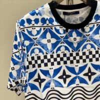 Louis Vuitton LV Women Monogram Tile T-Shirt Cotton Blue White Regular Fit (3)