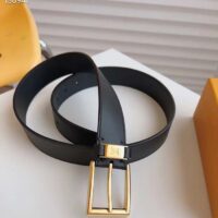 Louis Vuitton Unisex LV City Pin 35MM Belt Black Calf Leather Gold-Color Hardware (1)