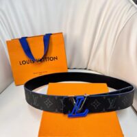 Louis Vuitton Unisex LV Line 40mm Reversible Belt Blue Monogram Eclipse Noir Coated Canvas (5)