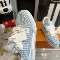 Louis Vuitton Unisex LV Trainer Sneaker Blue Monogram Denim Flowers Rubber LV Initials (7)