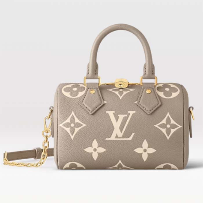 Louis Vuitton Women LV Speedy Bandouliere 20 Handbag Gray Beige Monogram Empreinte Embossed Cowhide