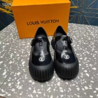 Louis Vuitton Women Ruby Flat Mary Jane Black Calf Leather Rubber LV Circle Signature (1)