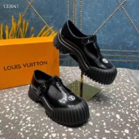 Louis Vuitton Women Ruby Flat Mary Jane Black Calf Leather Rubber LV Circle Signature (1)