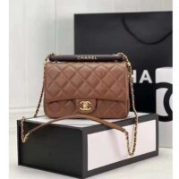 Chanel CC Women Bag Wooden Handle Black Calfskin Gold-Tone Metal