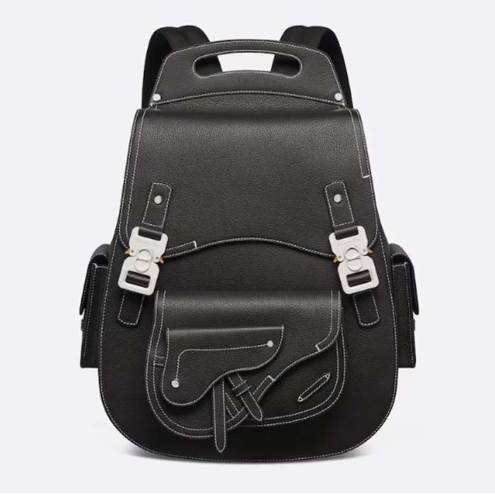 Dior CD Unisex Maxi Gallop Backpack Black Grained Calfskin Rigid Top Handle