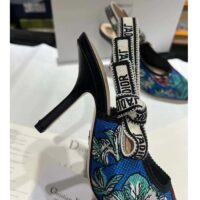 Dior CD Women J’Adior Slingback Pump Cobalt Blue Multicolor Embroidered Cotton Toile De Jouy Voyage (6)