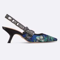 Dior CD Women J’Adior Slingback Pump Cobalt Blue Multicolor Embroidered Cotton Toile De Jouy Voyage (6)