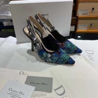 Dior CD Women J’Adior Slingback Pump Cobalt Blue Multicolor Embroidered Cotton Toile De Jouy Voyage (6)