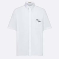 Dior Men CD Diamond Tears Short-Sleeved Shirt White Cotton Piqué Cotton Straight Hem Side Vents (1)