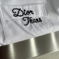 Dior Men CD Diamond Tears Short-Sleeved Shirt White Cotton Piqué Cotton Straight Hem Side Vents (1)