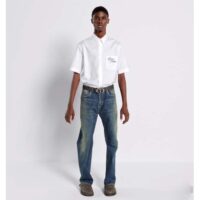 Dior Men CD Diamond Tears Short-Sleeved Shirt White Cotton Piqué Cotton Straight Hem Side Vents (1)