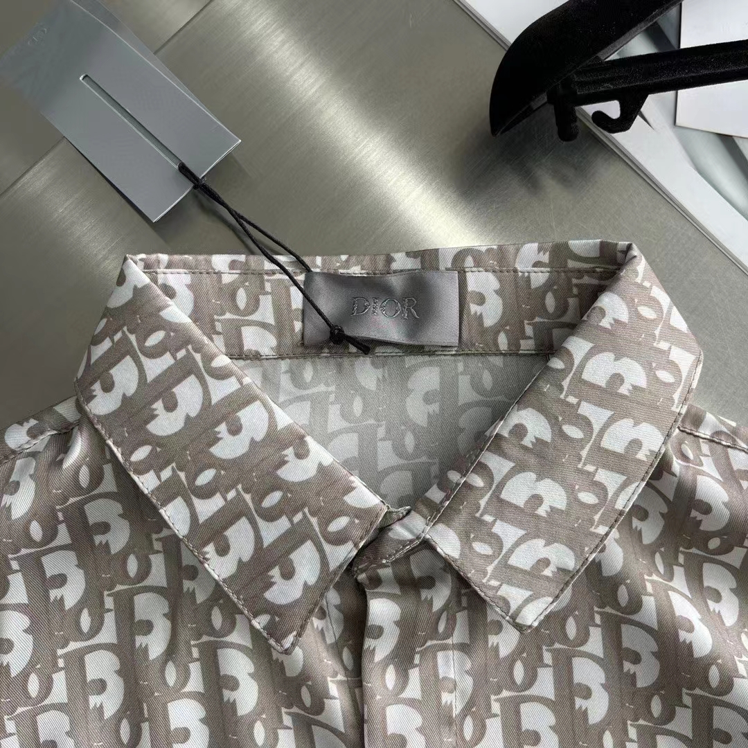 Dior Men CD Dior Oblique Short-Sleeved Shirt Beige Silk Twill (2)