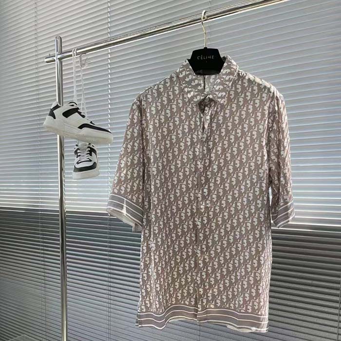 Dior Men CD Dior Oblique Short-Sleeved Shirt Beige Silk Twill (3)