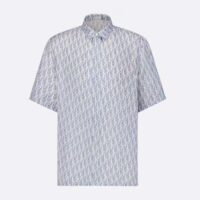 Dior Men CD Dior Oblique Short-Sleeved Shirt Blue Striped Silk Twill (7)