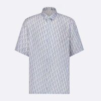 Dior Men CD Dior Oblique Short-Sleeved Shirt Blue Striped Silk Twill (7)