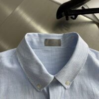 Dior Men CD Dior Tears Shirt Blue Striped Cotton Oxford Straight Hem Side Vents Cotton (5)