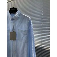 Dior Men CD Dior Tears Shirt Blue Striped Cotton Oxford Straight Hem Side Vents Cotton (5)