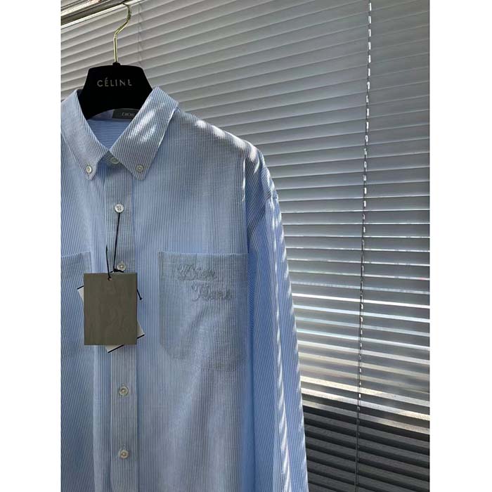 Dior Men CD Dior Tears Shirt Blue Striped Cotton Oxford Straight Hem Side Vents Cotton (9)