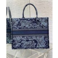 Dior Unisex CD Medium Book Tote Denim Blue Toile De Jouy Embroidery (7)